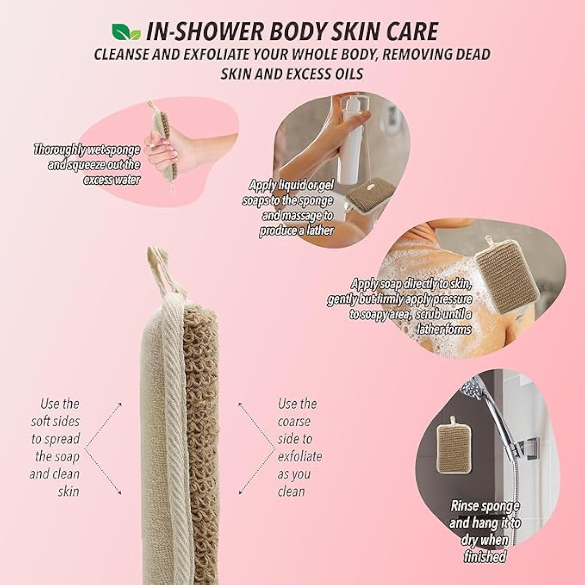 Square Hemp Exfoliating Loofah Sponge for Body Scrubbing